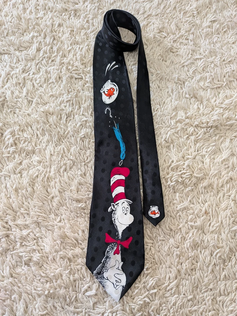 Dr. Seuss Vintage 90s Cat in the Hat Black Novelty Silk Tie